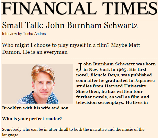 Small Talk: John Burnham Schwartz