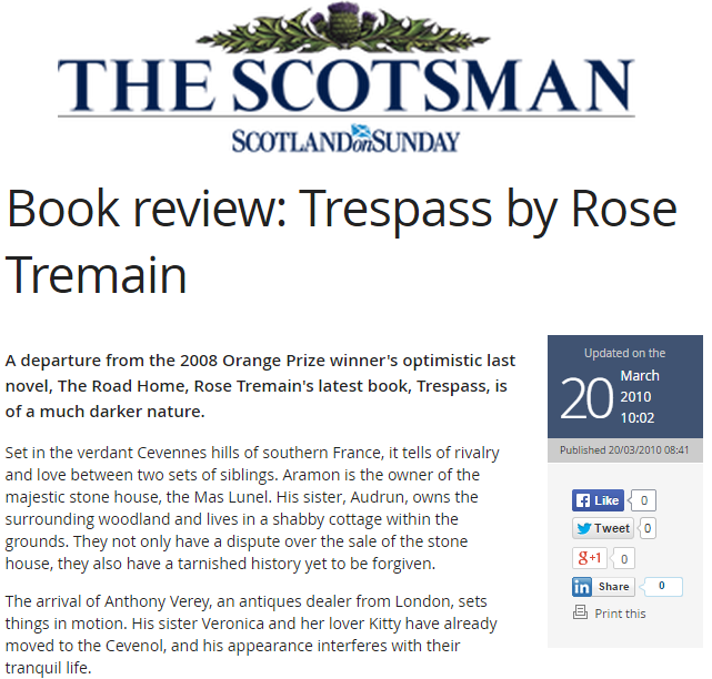 Book Review: Trespass by Rose Tremain