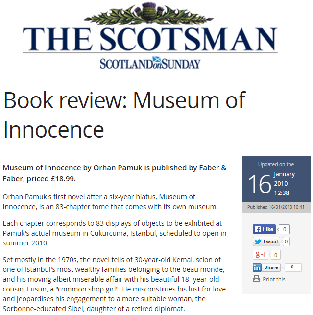 Book Review: Museum of Innocence